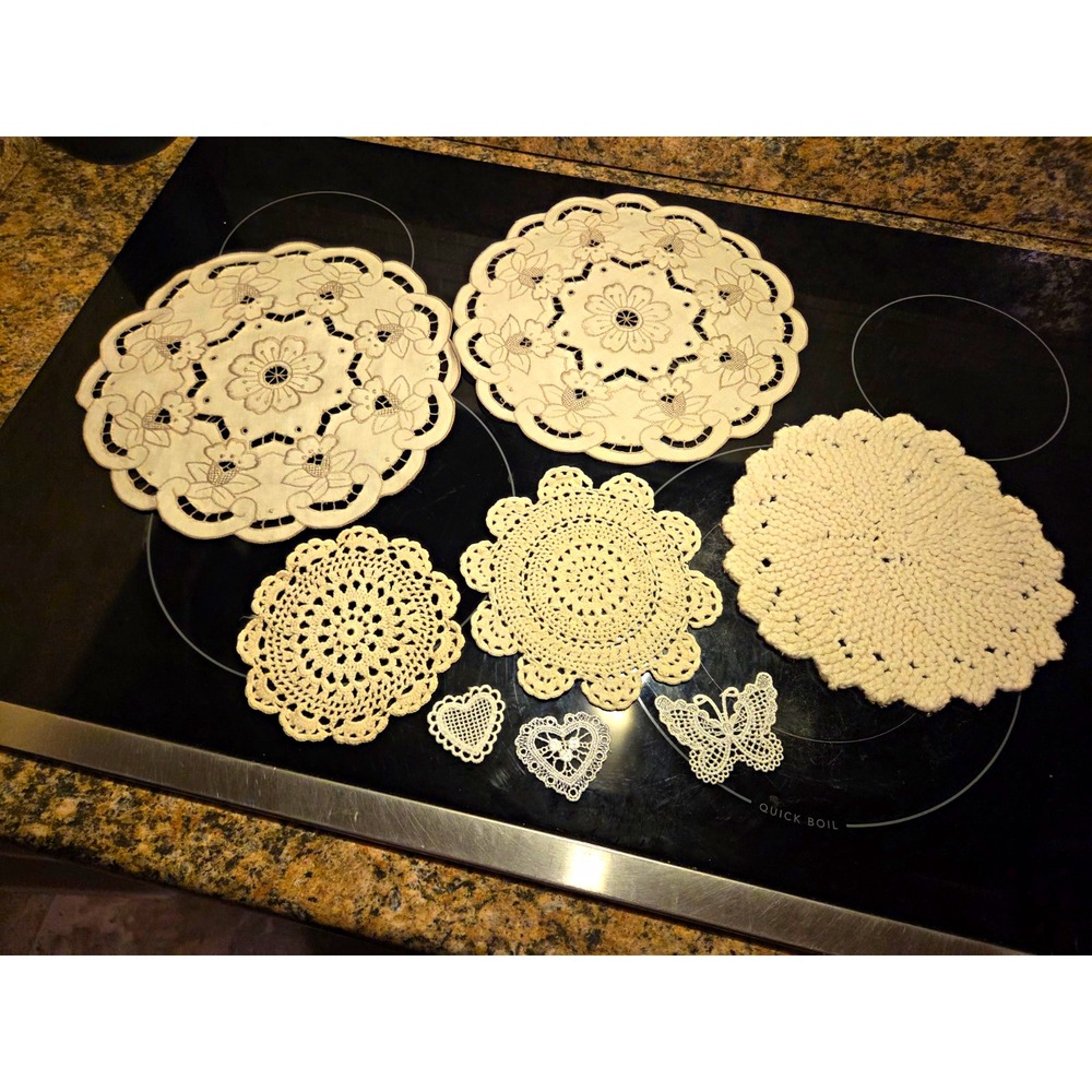 Vintage Set of Crocheted Lace Cotton Doilies